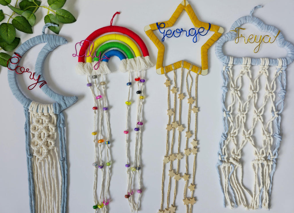 Personalised kids affirmation wall hanging with cloud, star, rainbow and moon designs