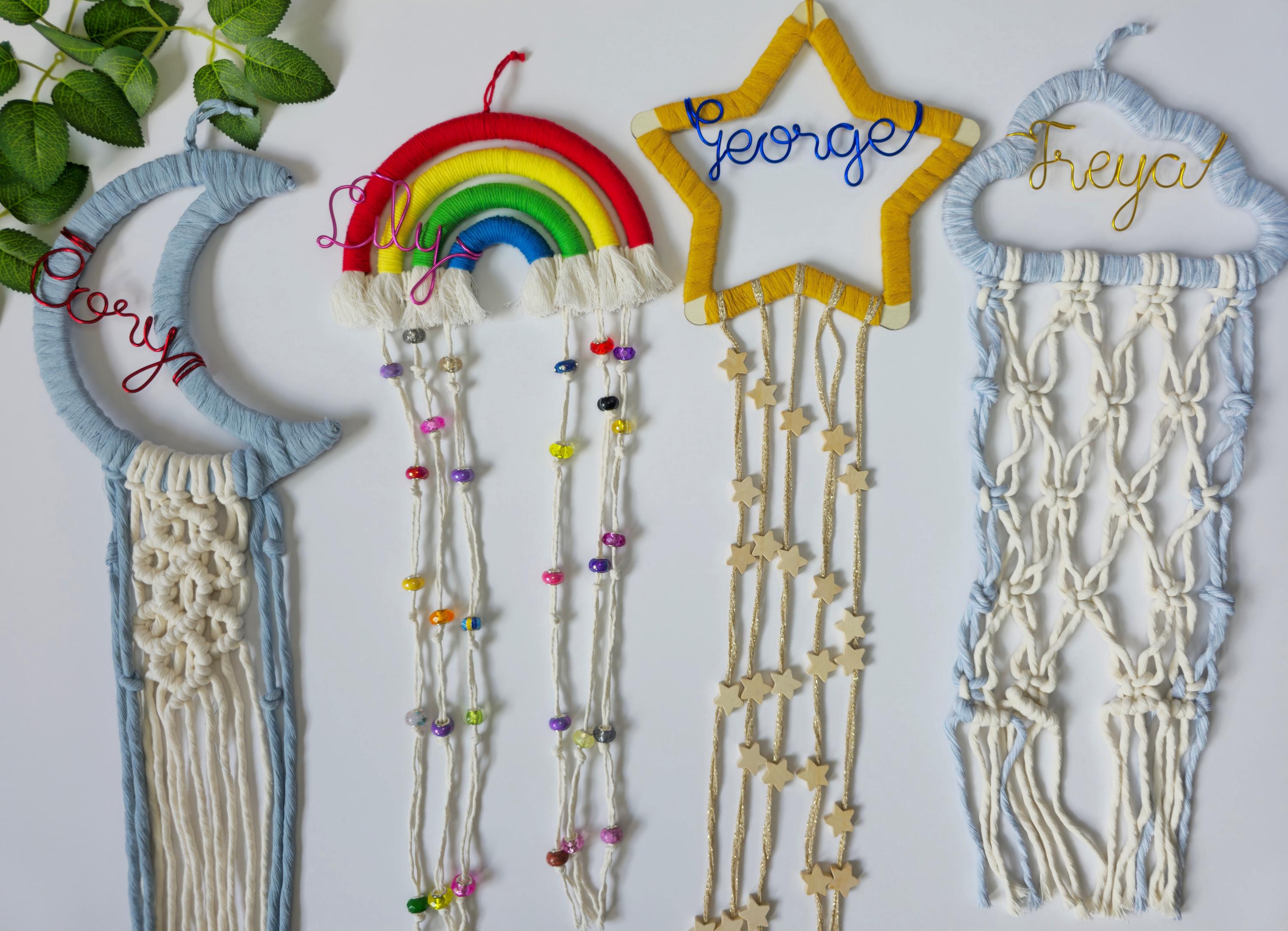 Personalised kids affirmation wall hanging with cloud, star, rainbow and moon designs