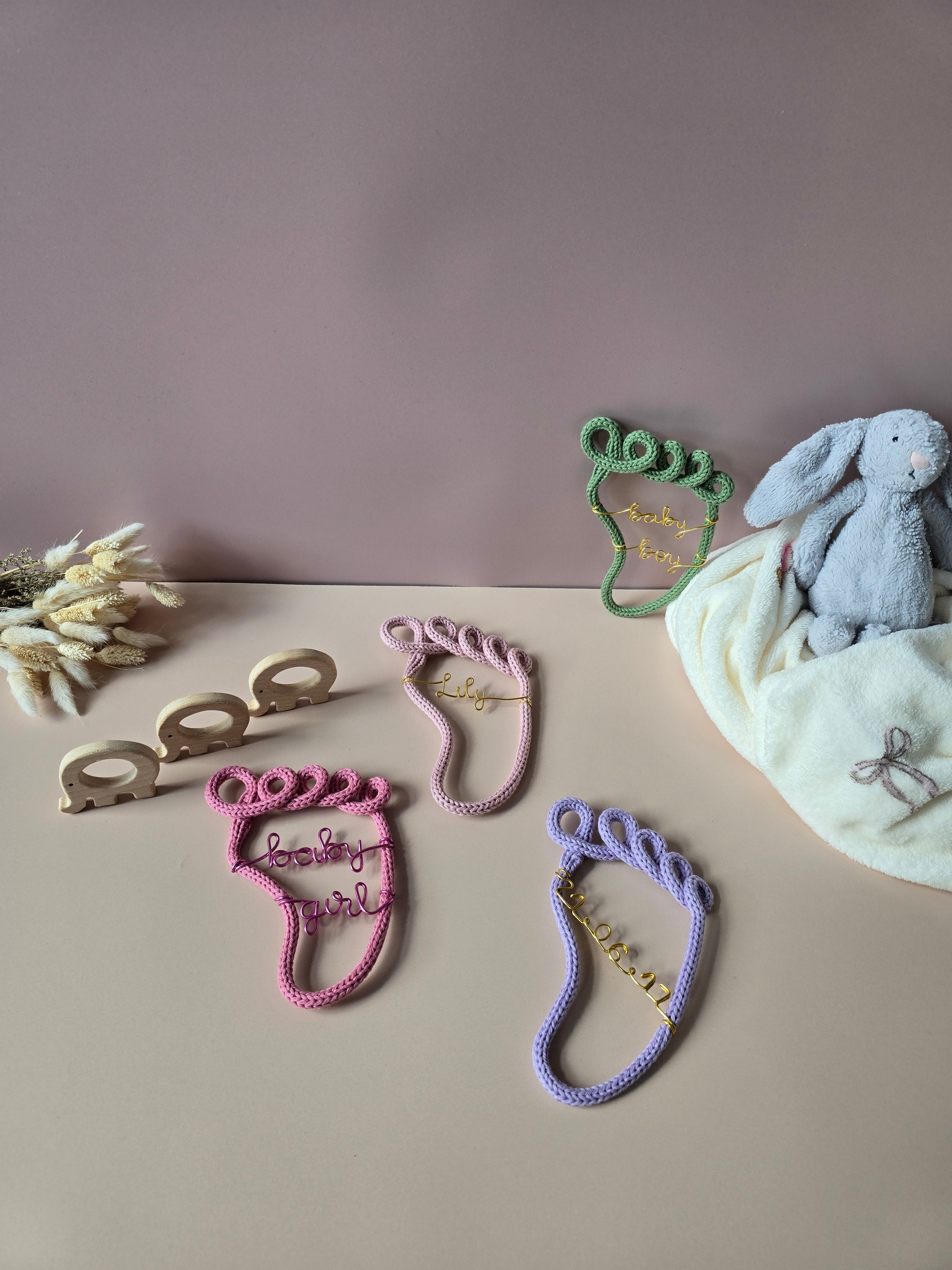 Personalised Knitted Wire Baby Footprint Sign