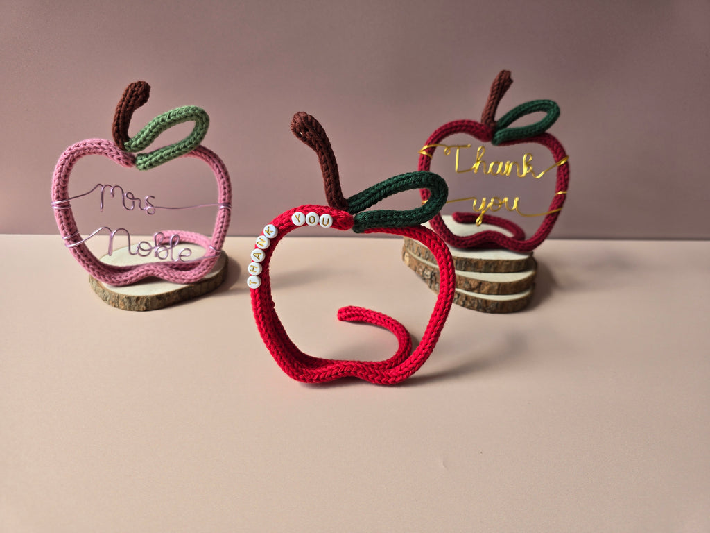 Knitted wire teacher gift with letter bead or wire wording options