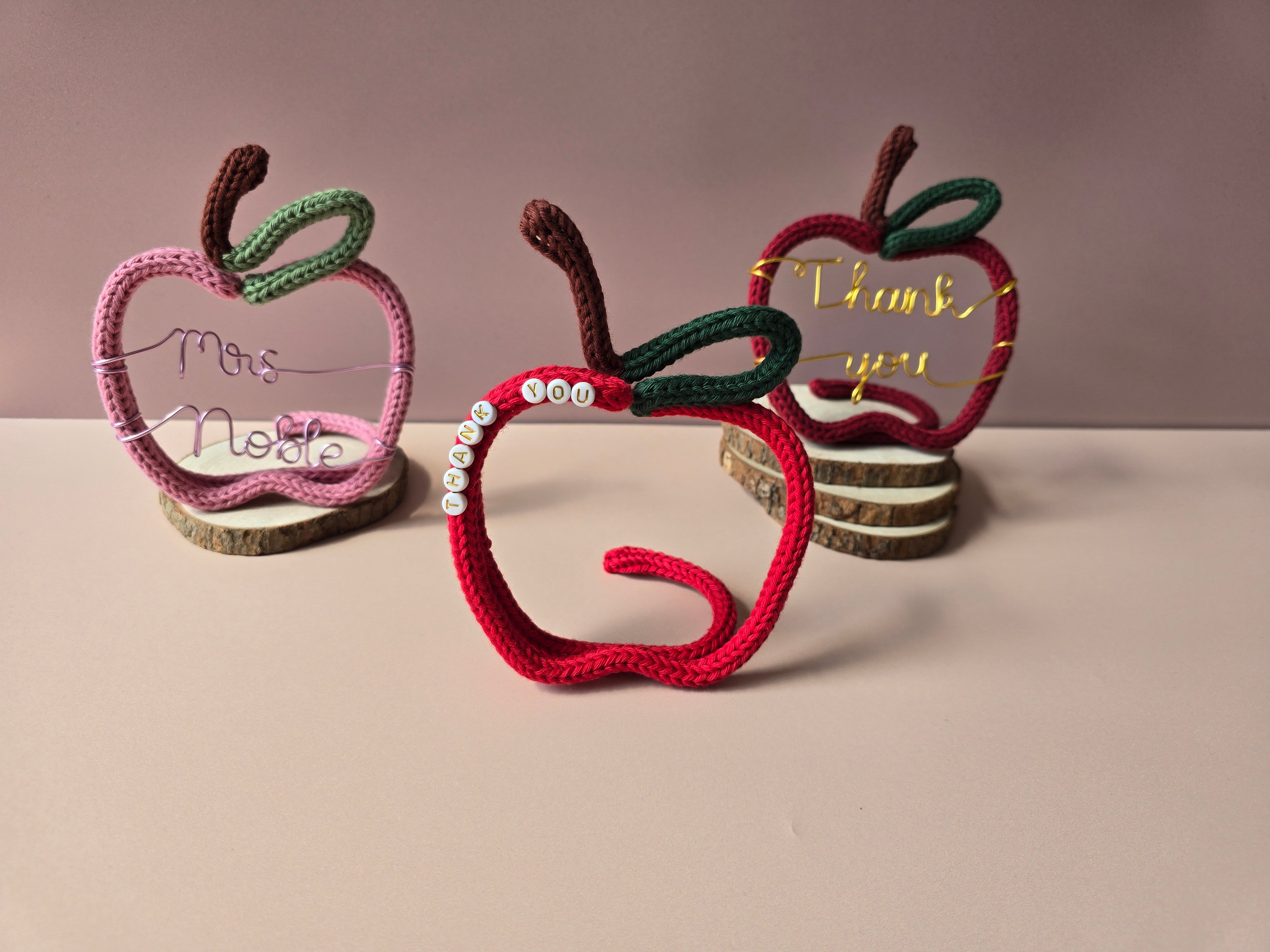 Knitted wire teacher gift with letter bead or wire wording options