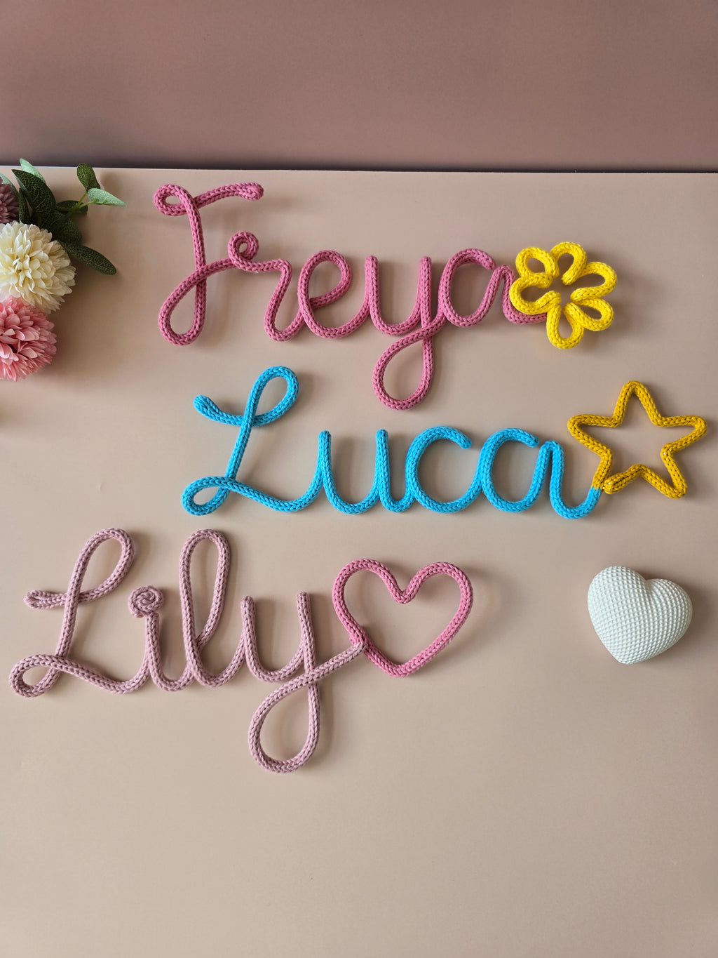 Personalised Knitted Wire Name Sign with Shape Ending