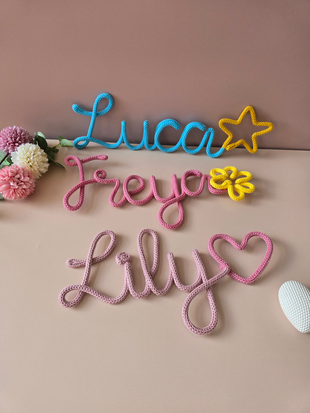 Personalised Knitted Wire Name Sign with Shape Ending