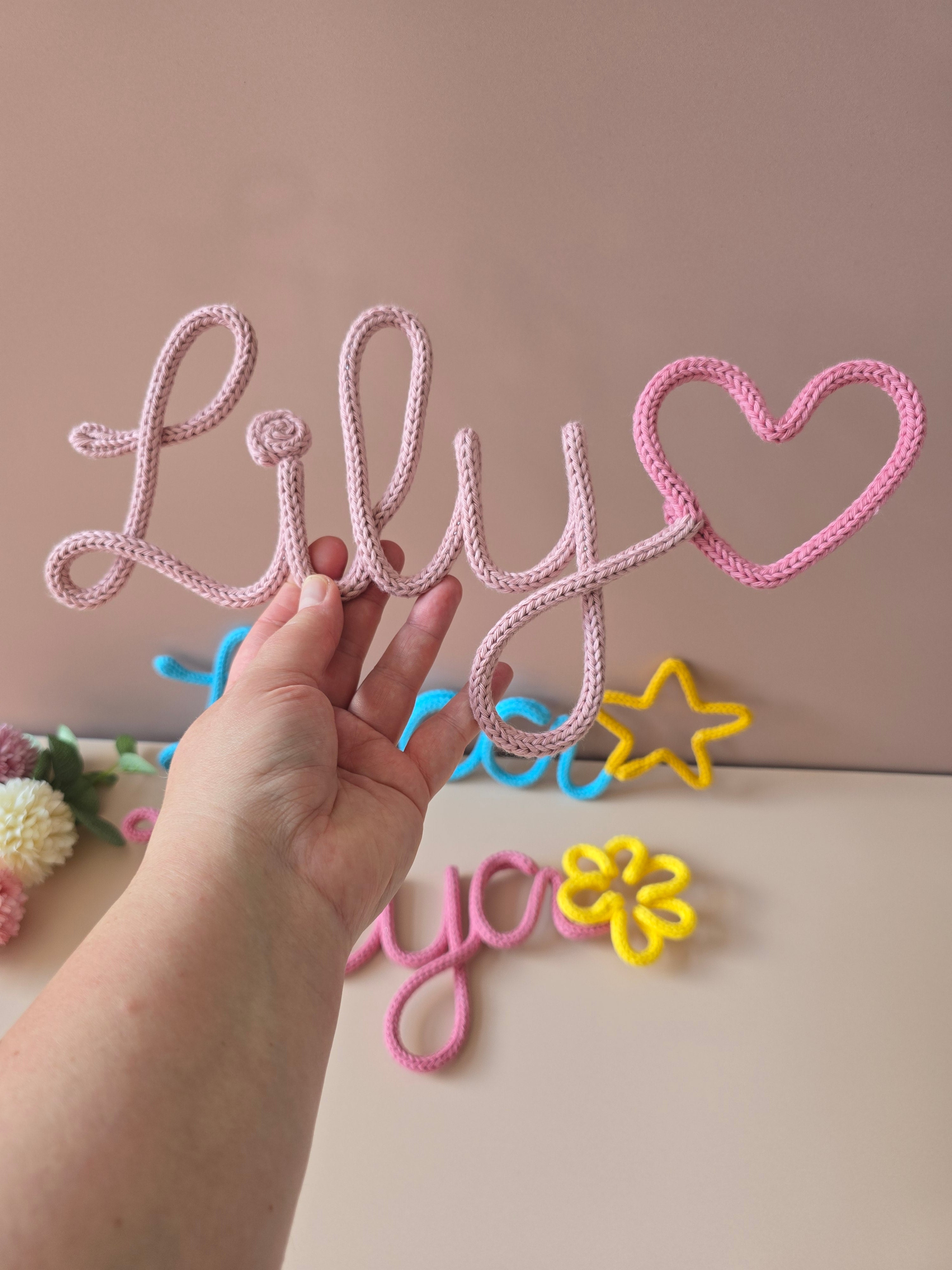 Personalised Knitted Wire Name Sign with Shape Ending
