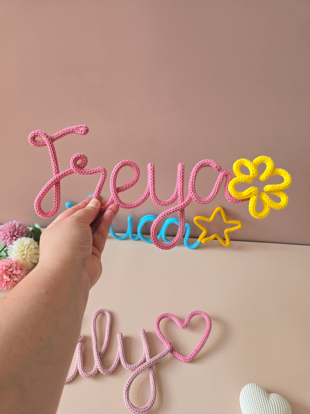 Personalised Knitted Wire Name Sign with Shape Ending
