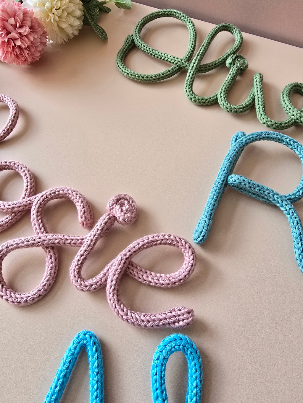 Personalised Cotton Knitted Wire Name Sign
