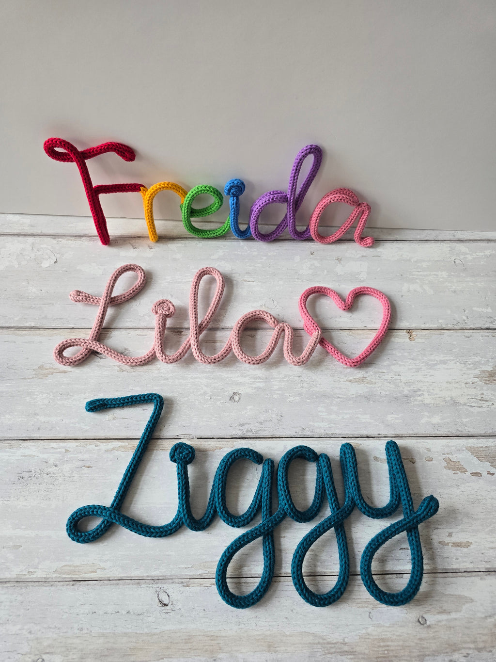 Rainbow Personalised Knitted Wire Name Sign