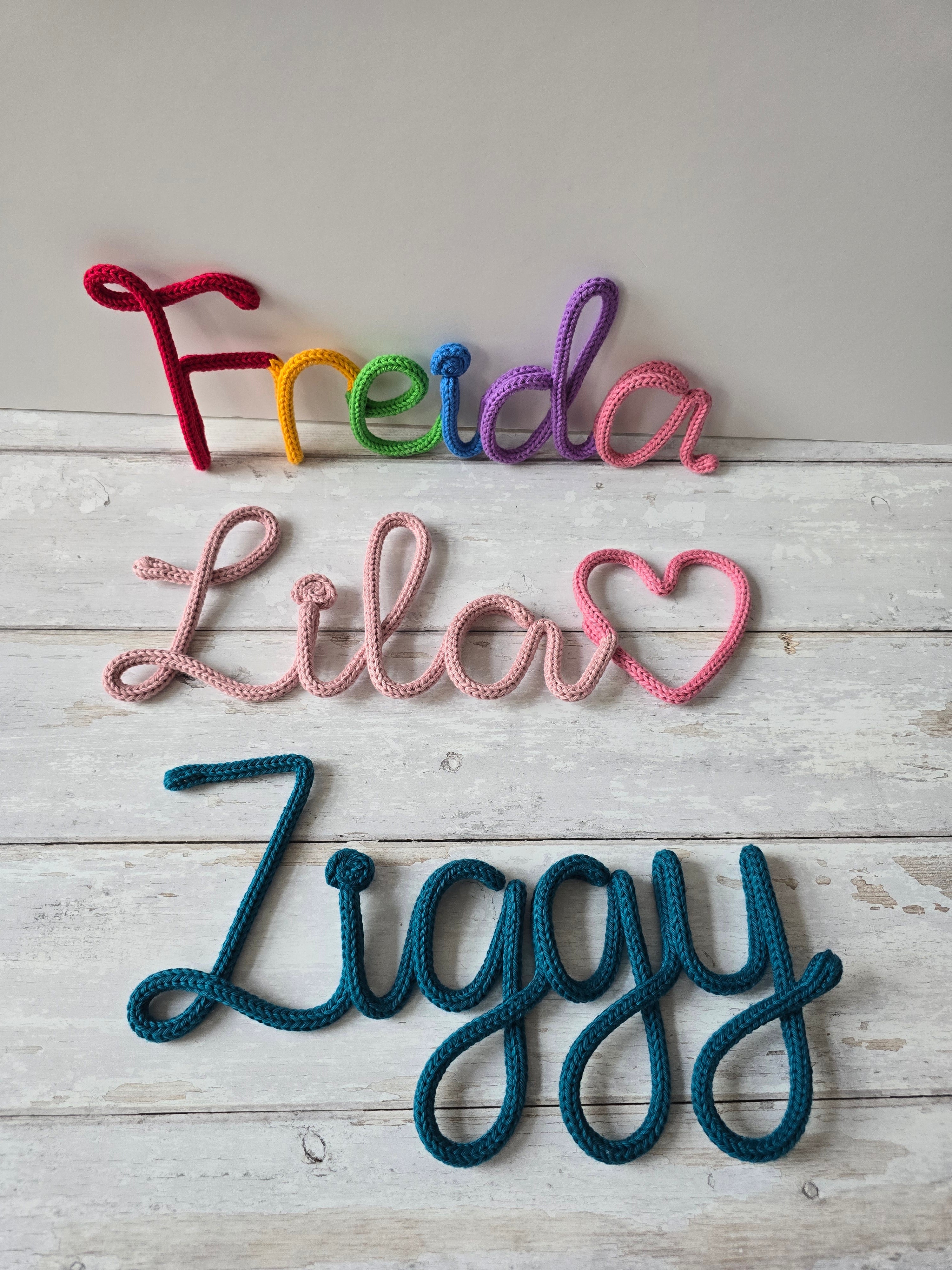 Rainbow Personalised Knitted Wire Name Sign