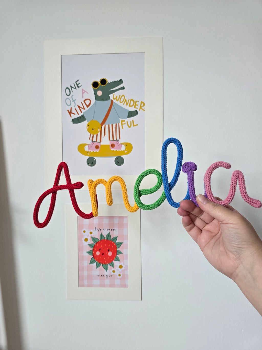 Rainbow Personalised Knitted Wire Name Sign