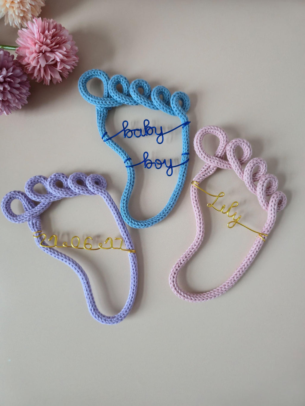 Personalised Knitted Wire Baby Footprint Sign