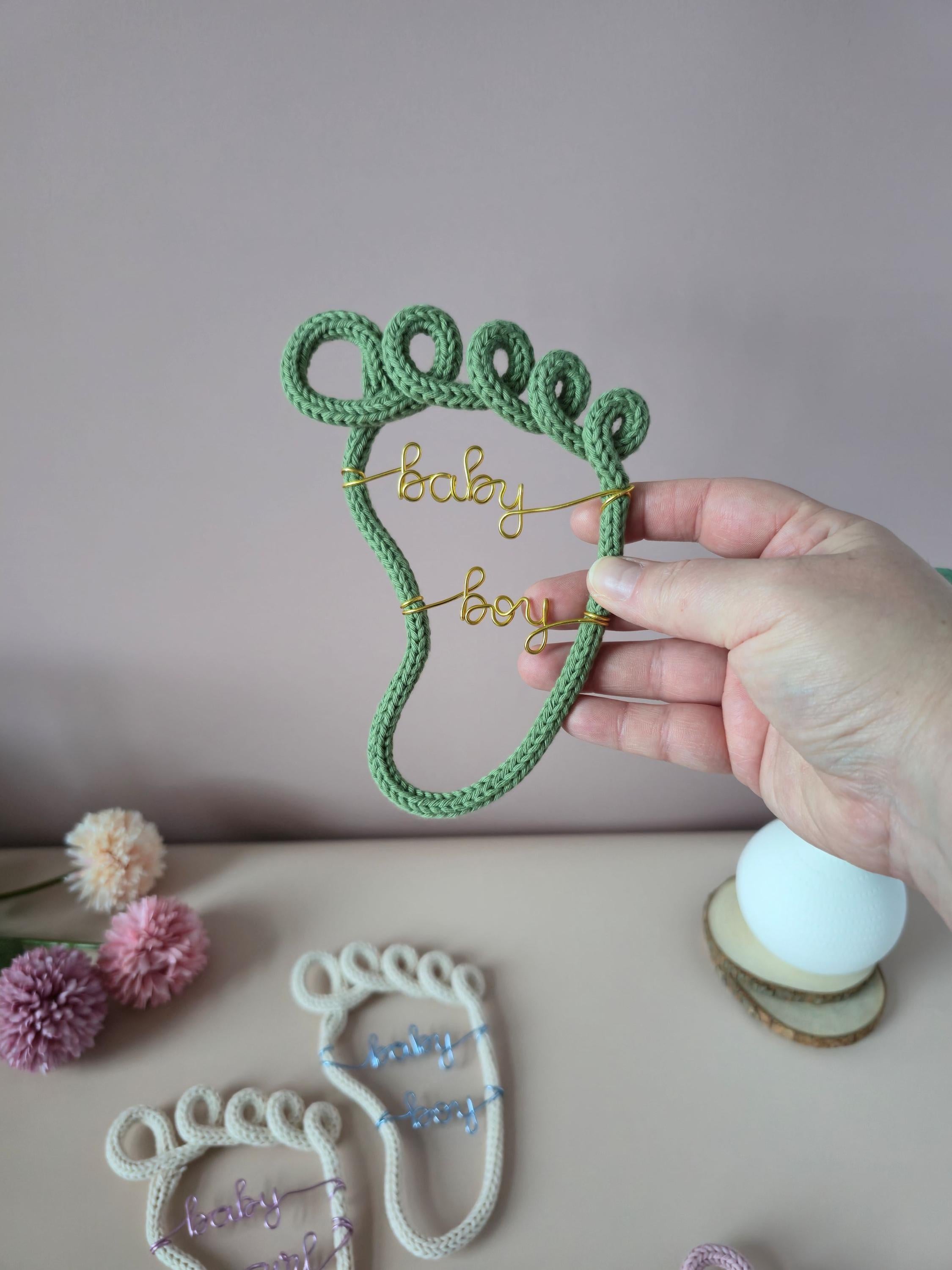 Personalised Knitted Wire Baby Footprint Sign