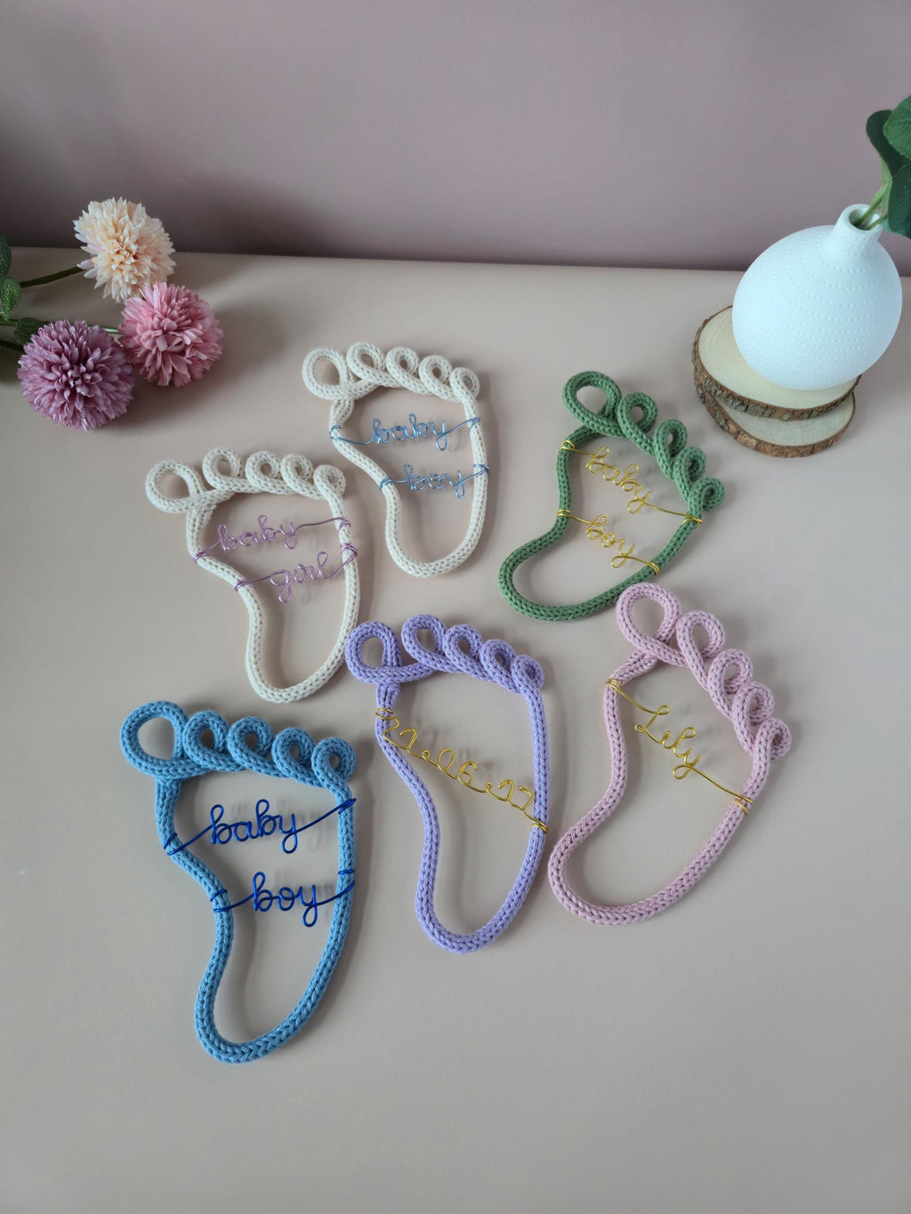 Personalised Knitted Wire Baby Footprint Sign