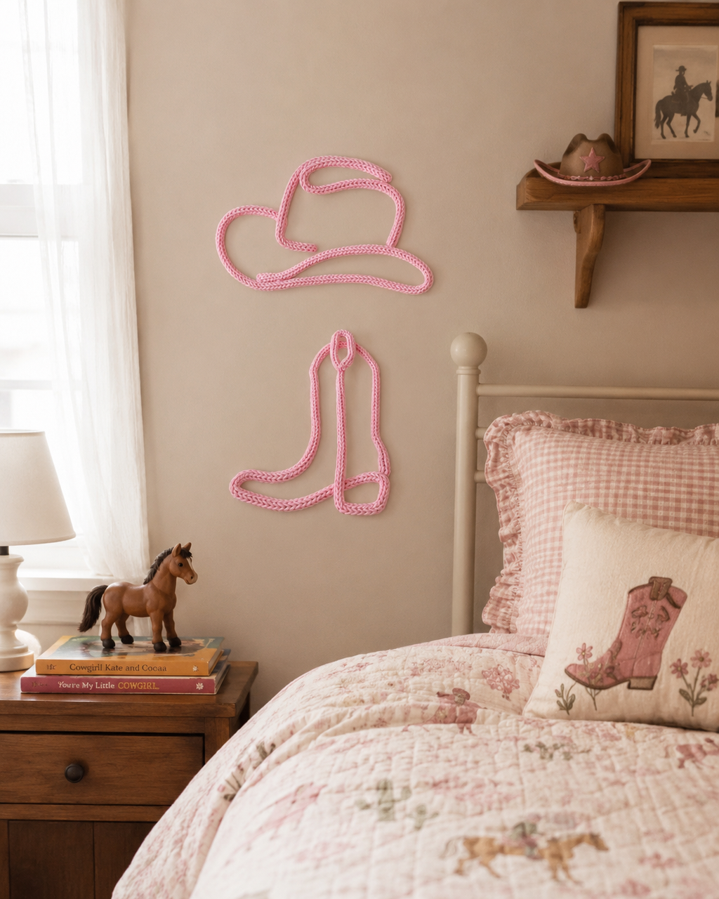Cowboy themed kids bedroom with cowboy hat and boot