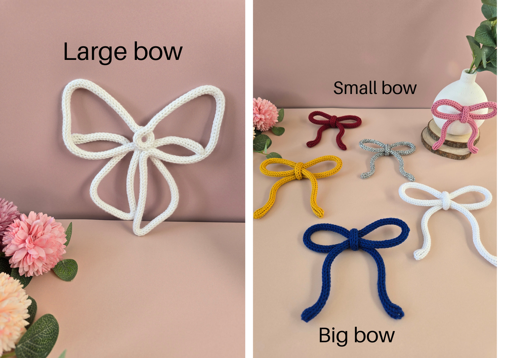 Knitted wire bow decorations for nursery and children’s room decor