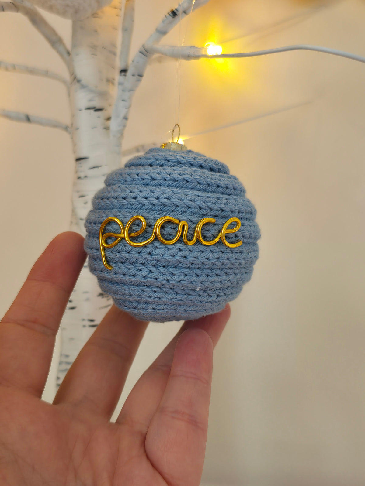 Personalised I-Cord Christmas Bauble with Gold Wire Name