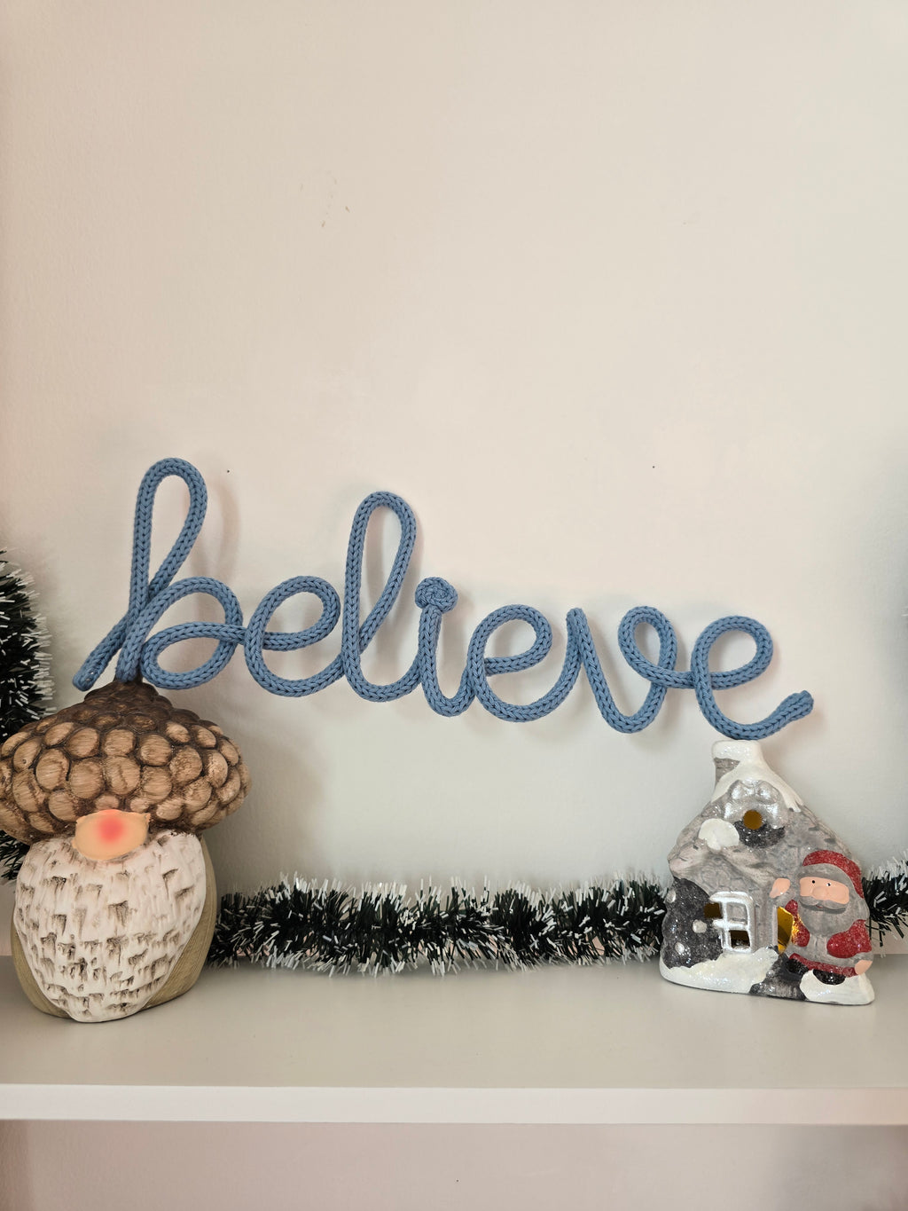 BELIEVE Knitted Wire Christmas Sign
