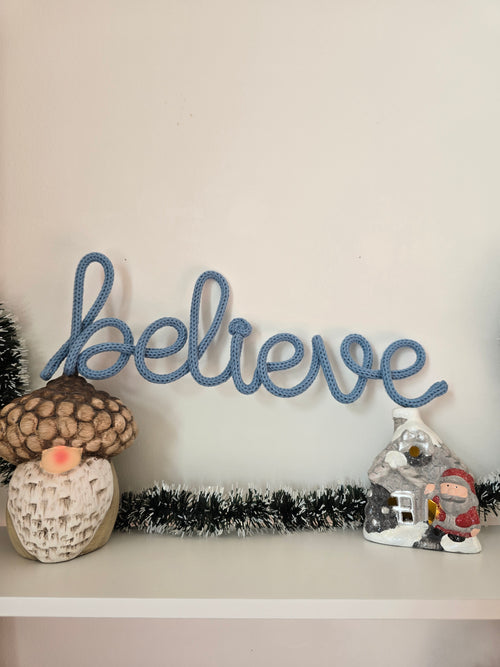 BELIEVE Knitted Wire Christmas Sign