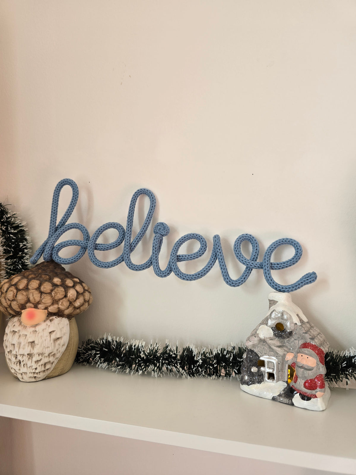 BELIEVE Knitted Wire Christmas Sign