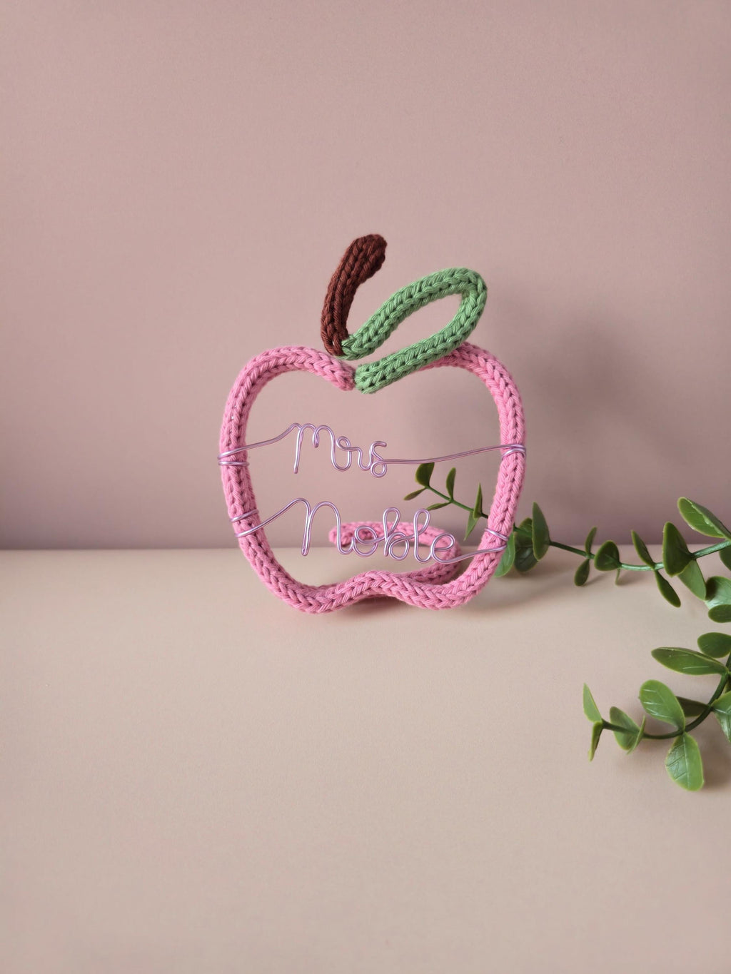 Pink knitted wire apple teacher thank you gift