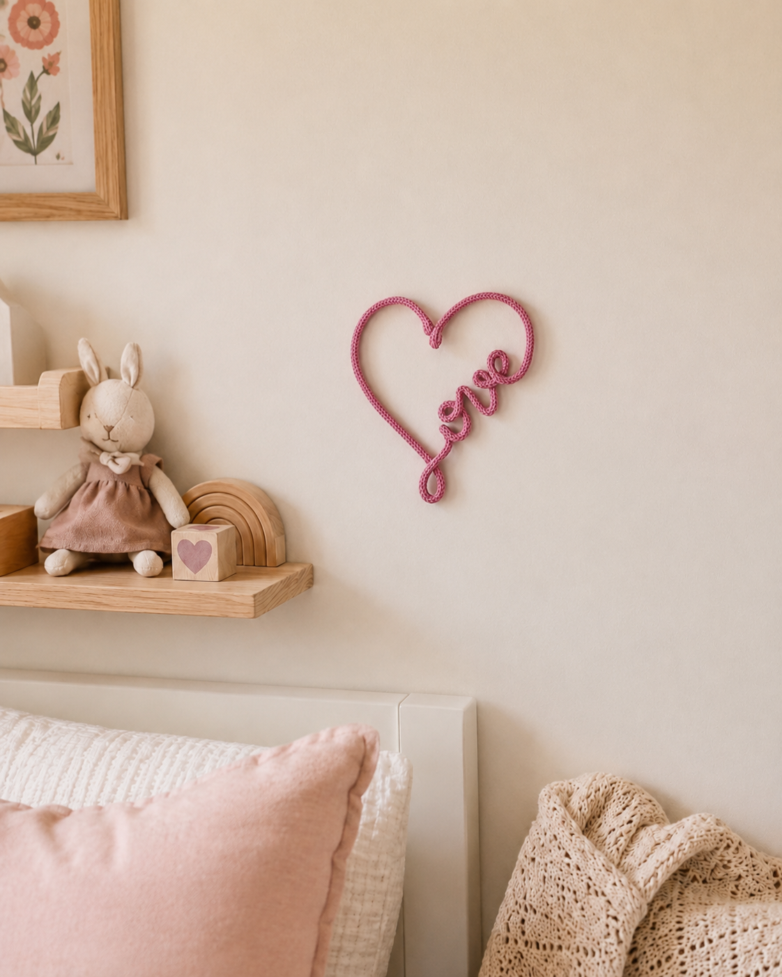Handmade heart wall decoration for bedroom or nursery decor