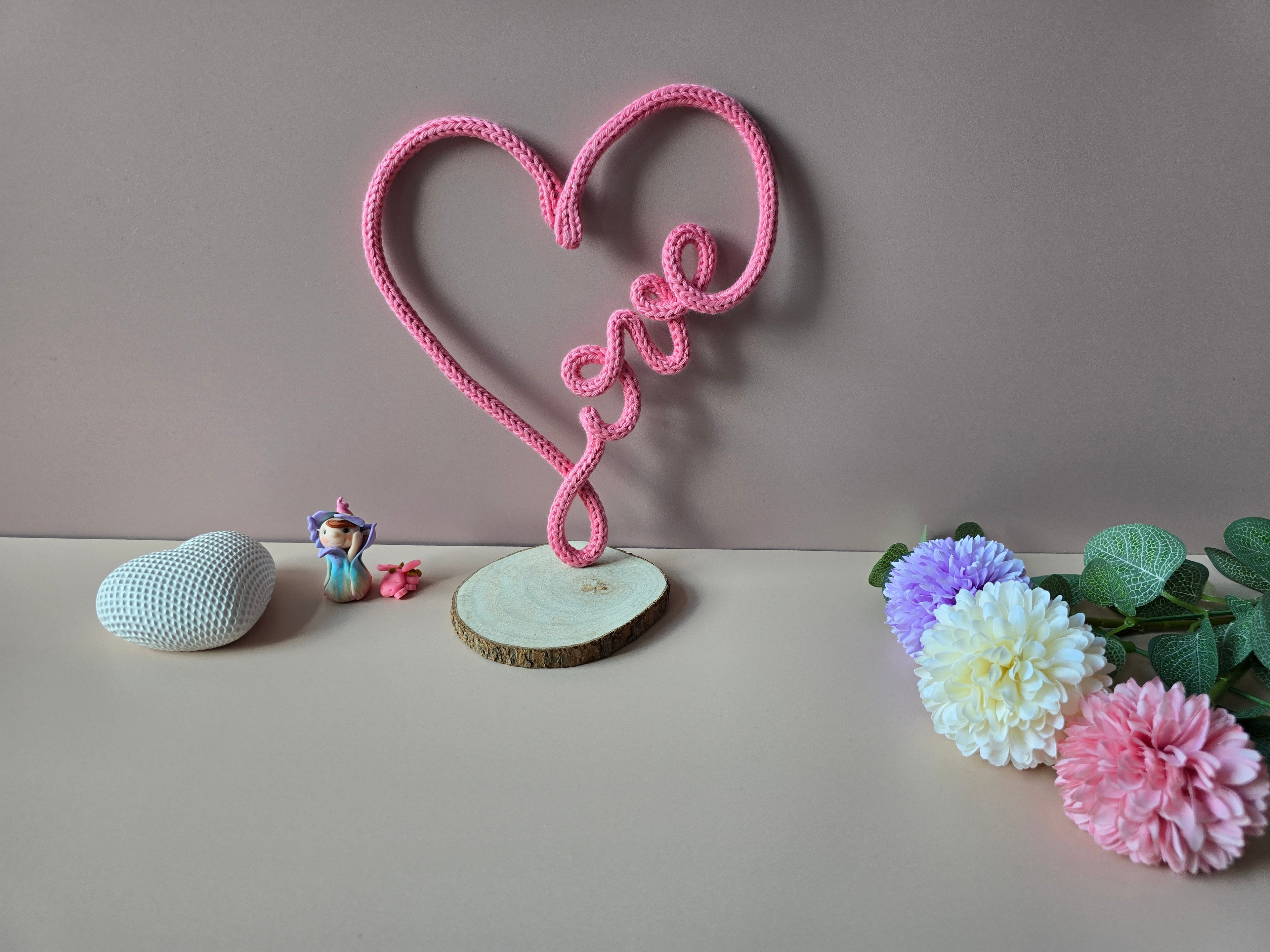 Handmade love heart wall hanging with fixed love wording