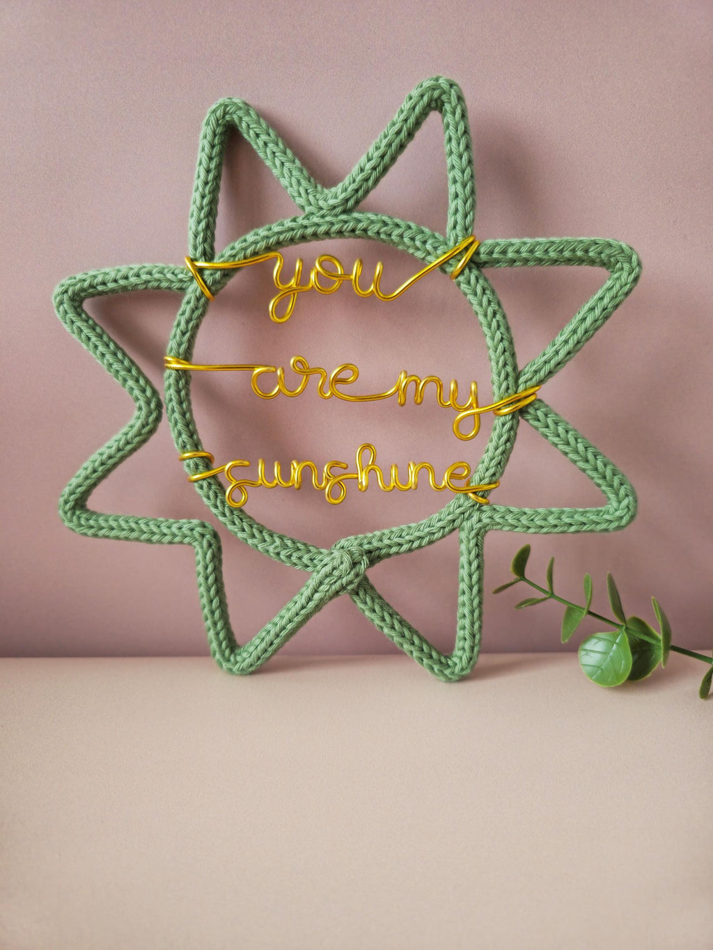 Handmade You Are My Sunshine nursery sign made from cotton yarn and wire