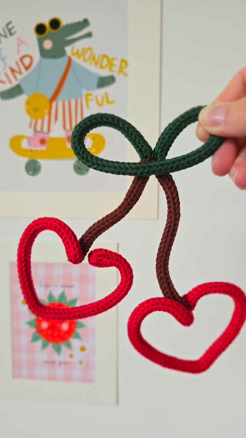 Handmade heart cherry knitted wire sign