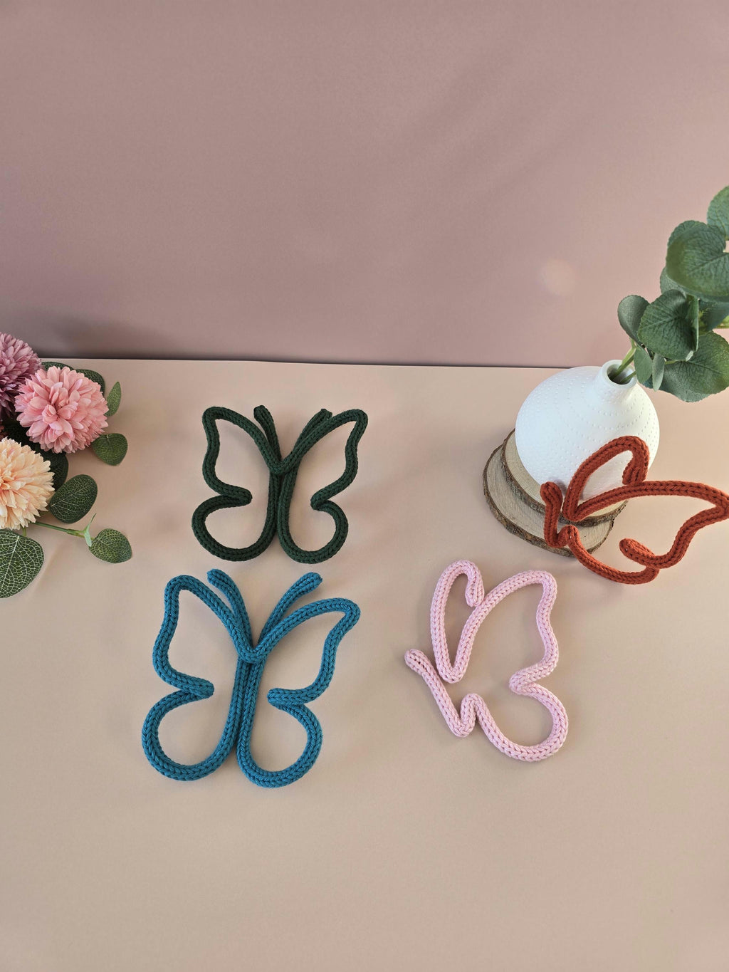 Handmade knitted wire butterfly wall decor in different colours