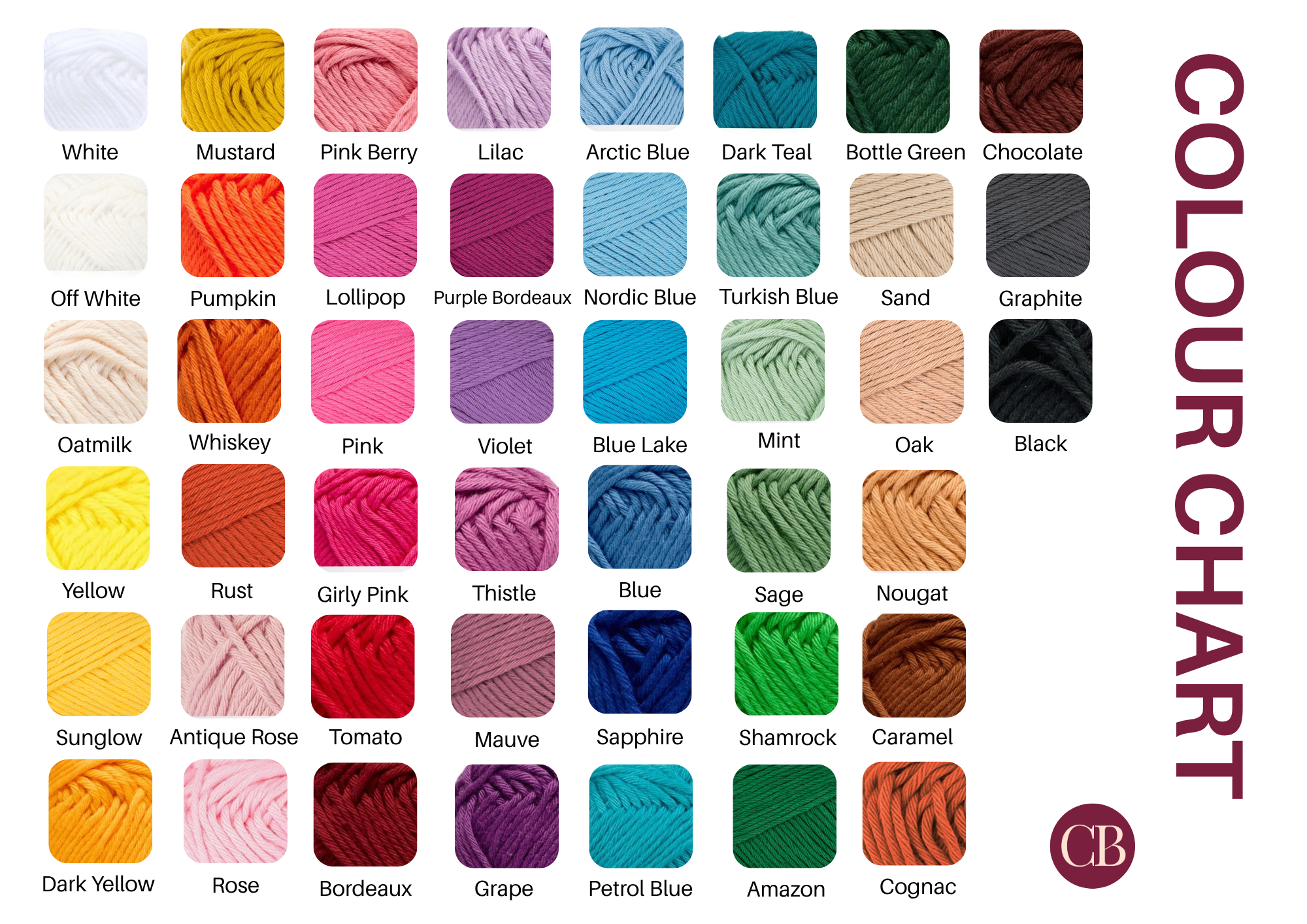 Colour chart for choosing knitted wire butterfly colours