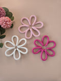 Handmade knitted wire daisy flower decor in three colours