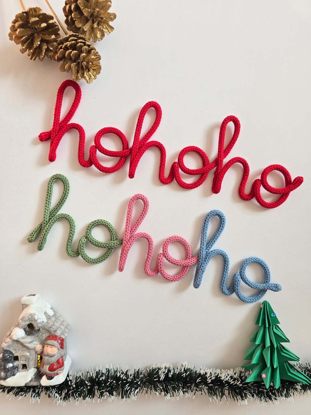 HO HO HO Knitted Wire Christmas Sign