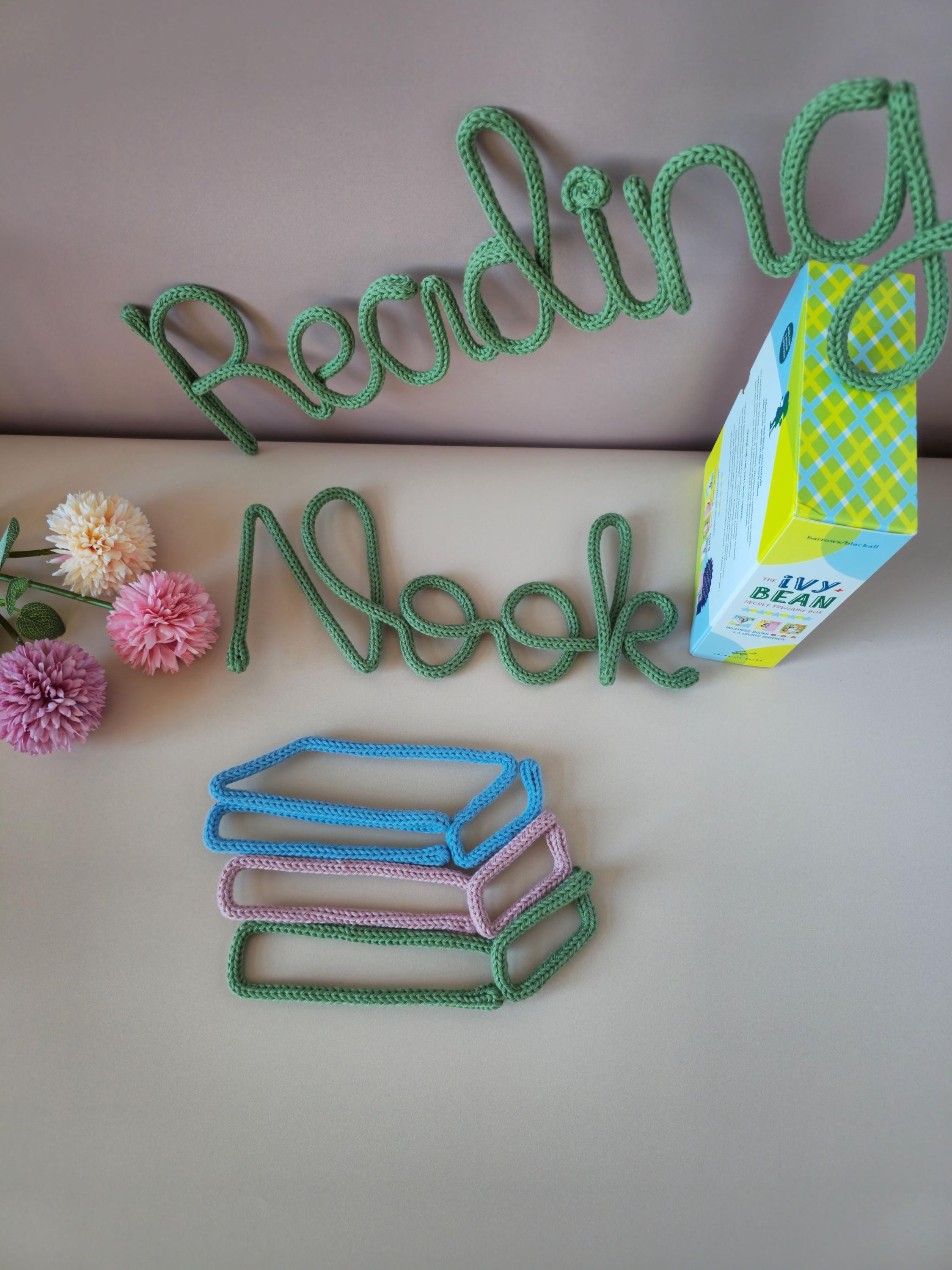 Handmade knitted wire Once Upon a Time wall sign for a story corner