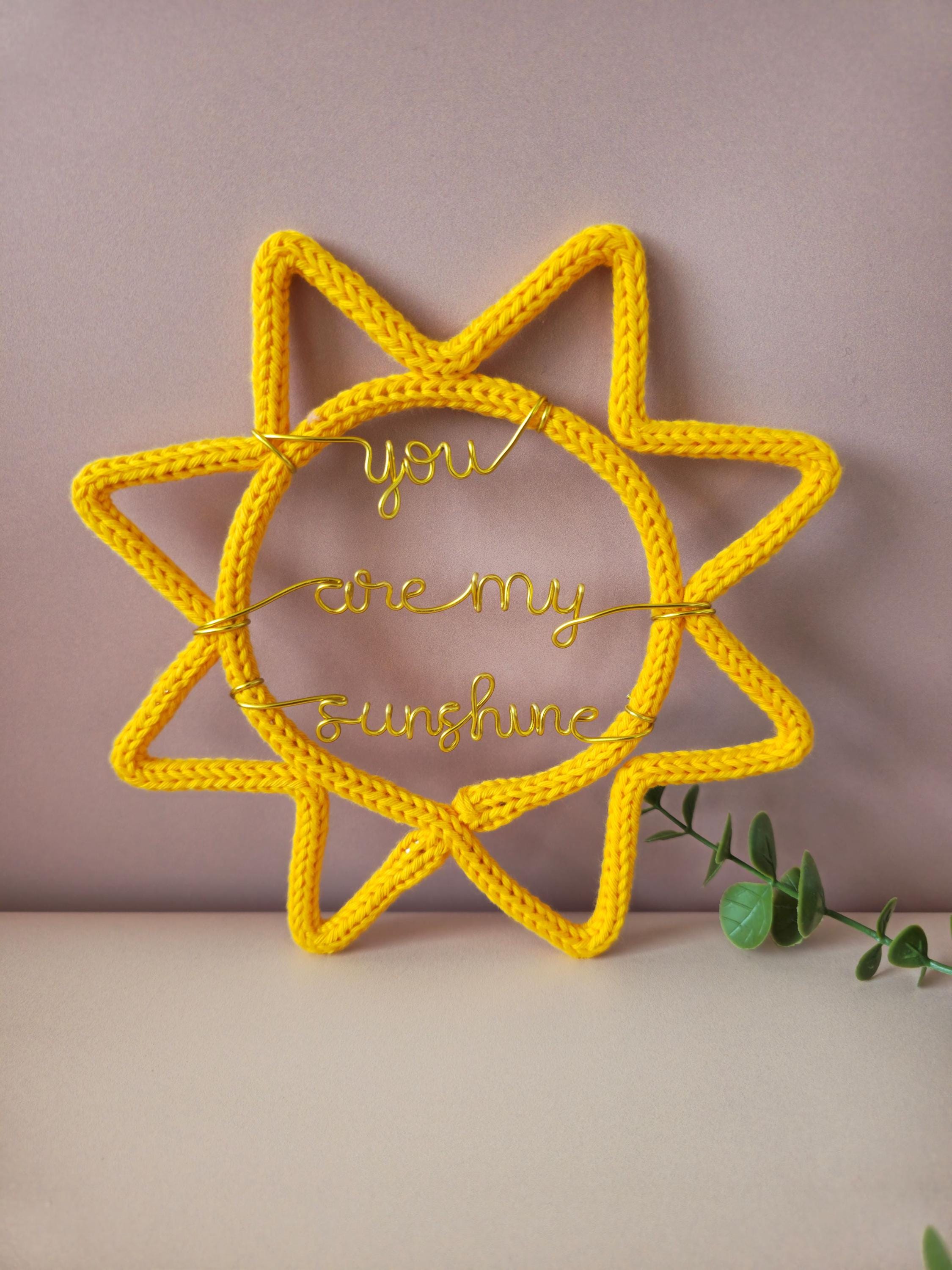 Knitted wire sun wall decor for baby shower gifts and new baby nursery rooms