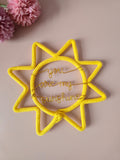 Handmade knitted wire You Are My Sunshine sign in yellow for nursery wall decor