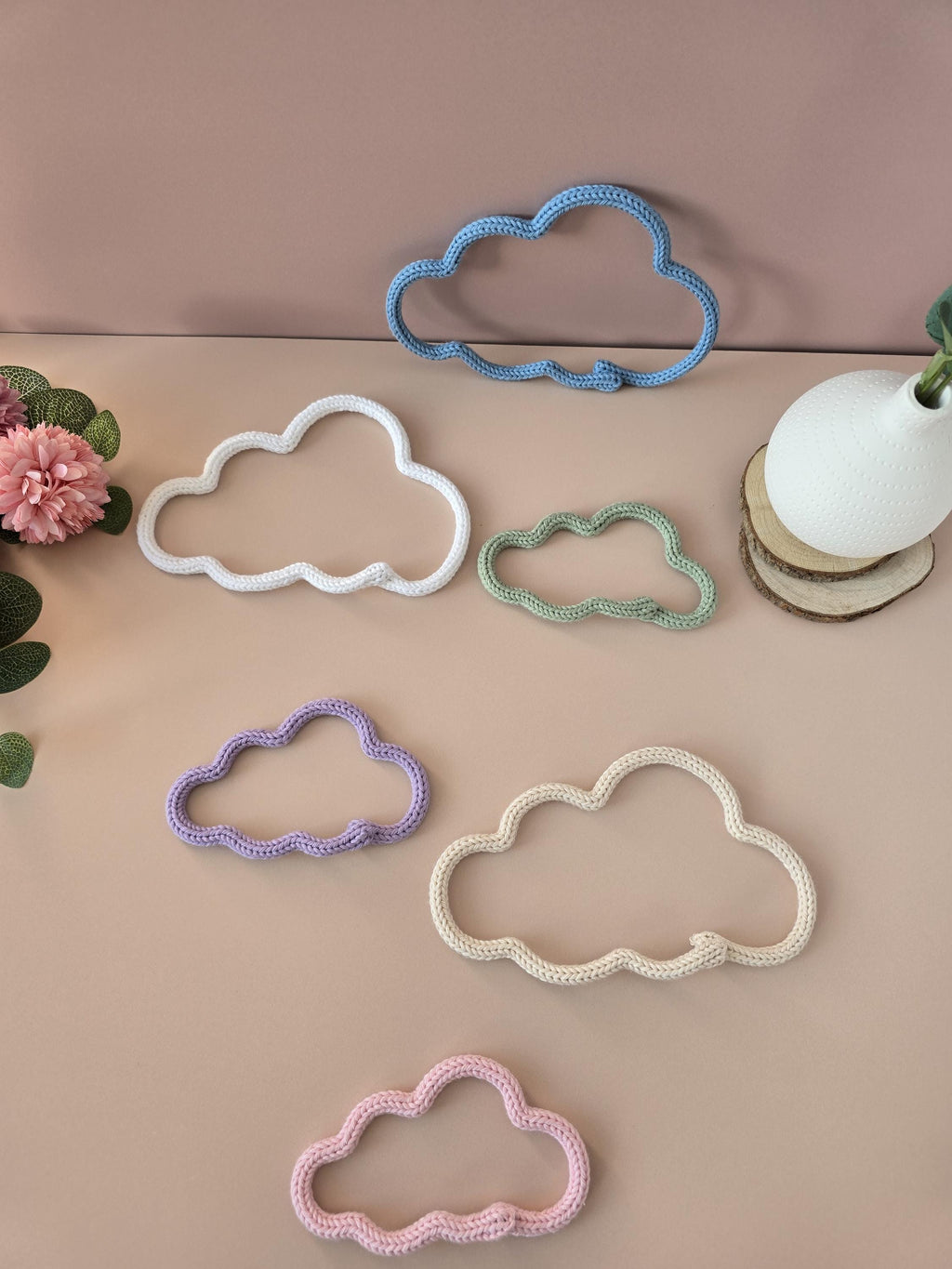 Large handmade knitted wire cloud wall decor