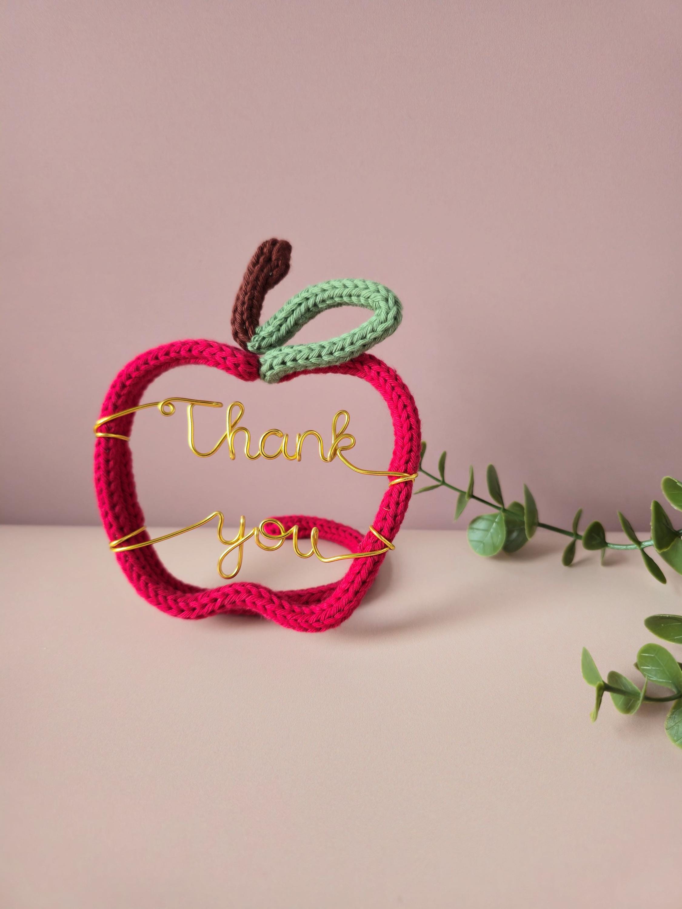 Personalised knitted wire apple gift for teacher with name option