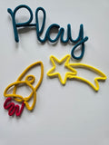 Handmade Play knitted wire sign in blue