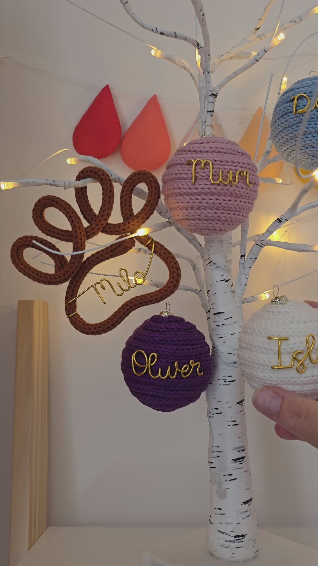Personalised I-Cord Christmas Bauble with Gold Wire Name