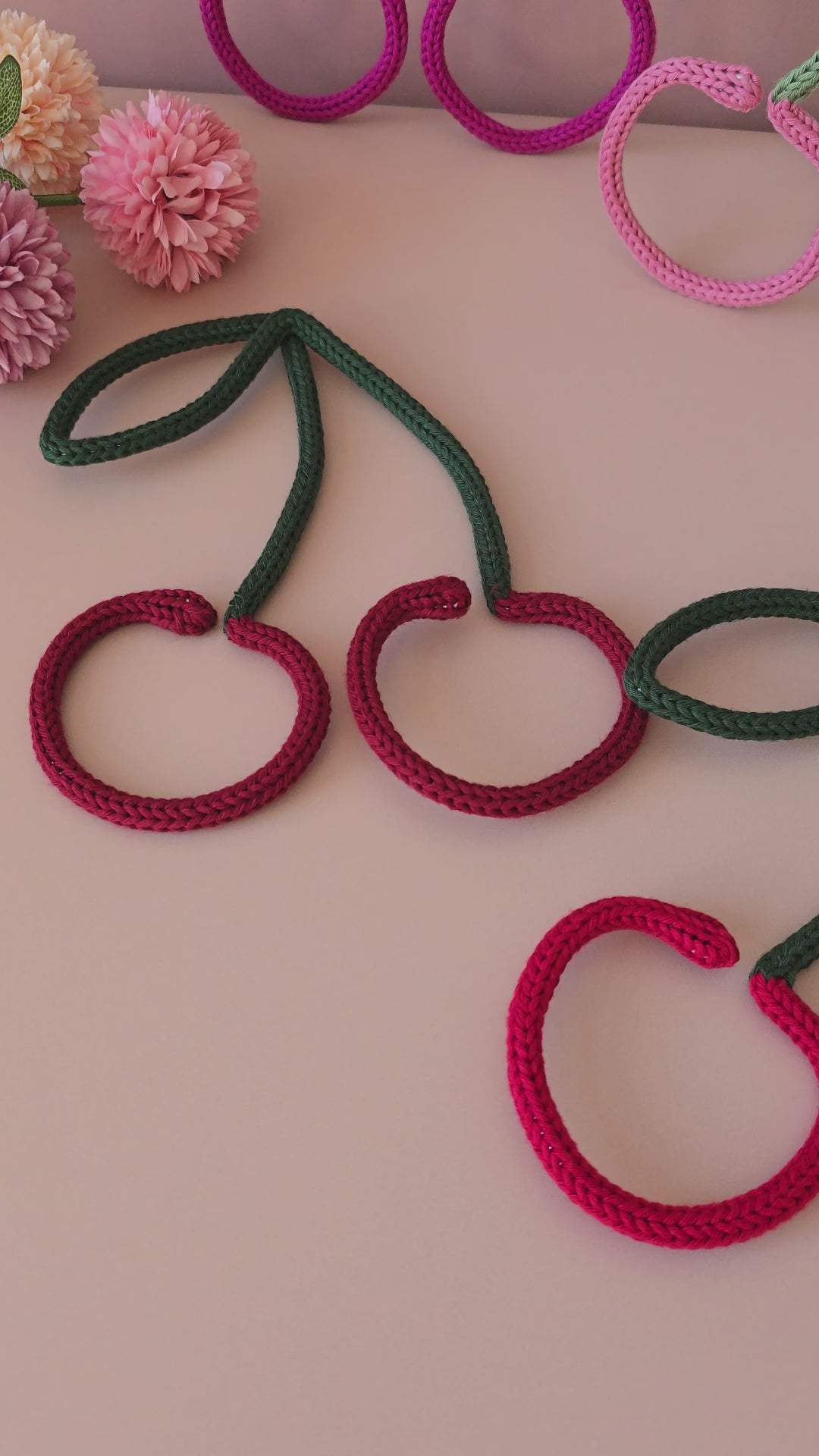 Handmade Knitted Wire Cherry Wall Decor
