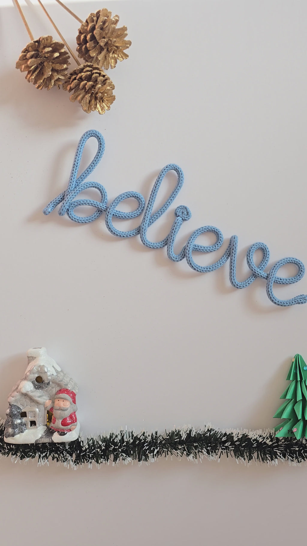 BELIEVE Knitted Wire Christmas Sign