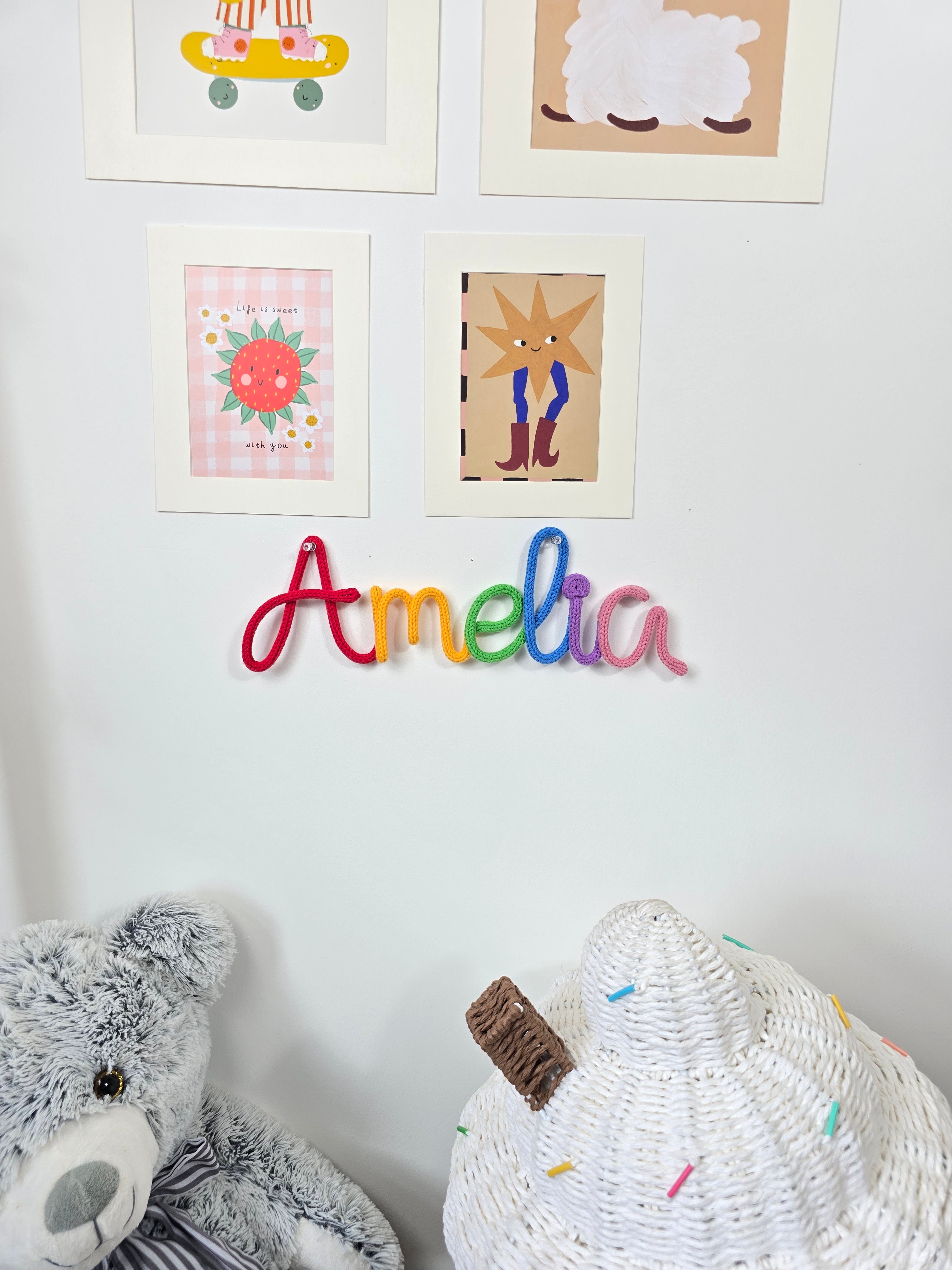 Rainbow Personalised Knitted Wire Name Sign