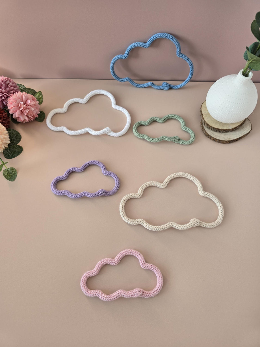 Small handmade knitted wire cloud wall decor