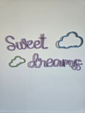 Handmade Sweet dreams knitted wire nursery wall sign with cloud decoration