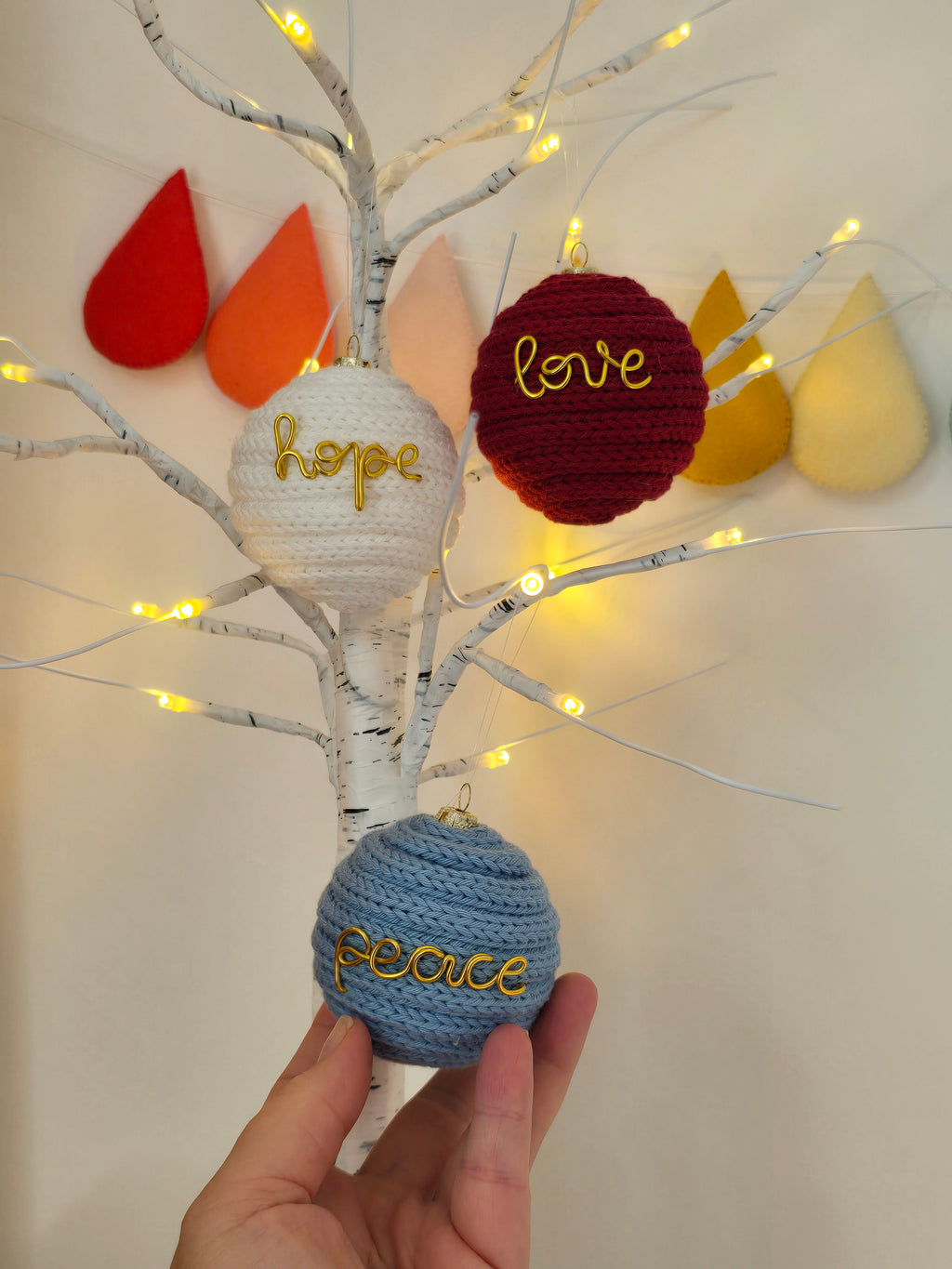 Personalised I-Cord Christmas Bauble with Gold Wire Name